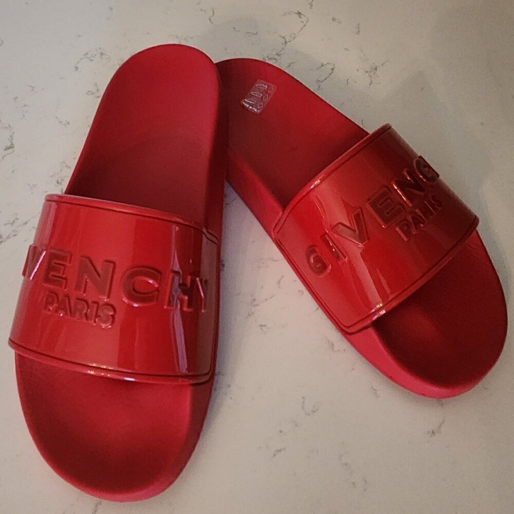 Givenchy Paris, Red Slide Flat Sandals, Authentic - Picture 2 of 11